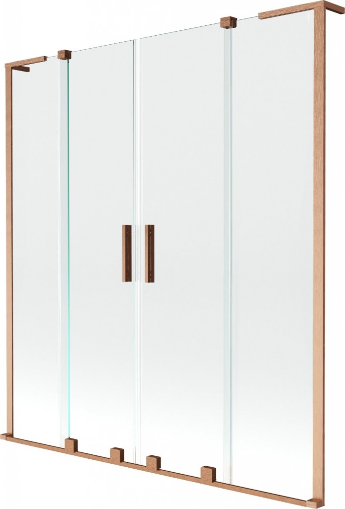 MEXEN/S Velar L Duo dvoukřídlá posuvná vanová zástěna 150 x 150, transparent, měď kartáčovaná 896-150-003-02-65