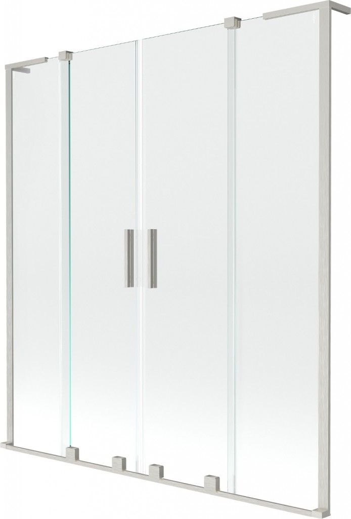 MEXEN/S Velar L Duo dvoukřídlá posuvná vanová zástěna 150 x 150, transparent, nikl kartáčovaný 896-150-003-02-97