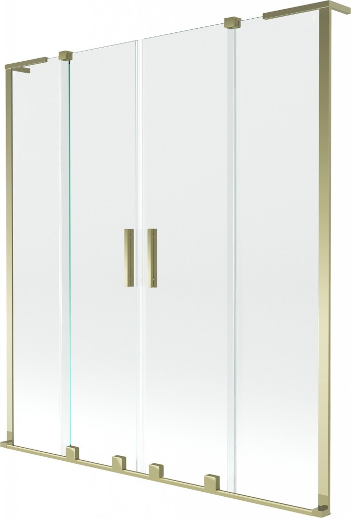 MEXEN/S Velar L Duo dvoukřídlá posuvná vanová zástěna 150 x 150, transparent, zlatá 896-150-003-02-50