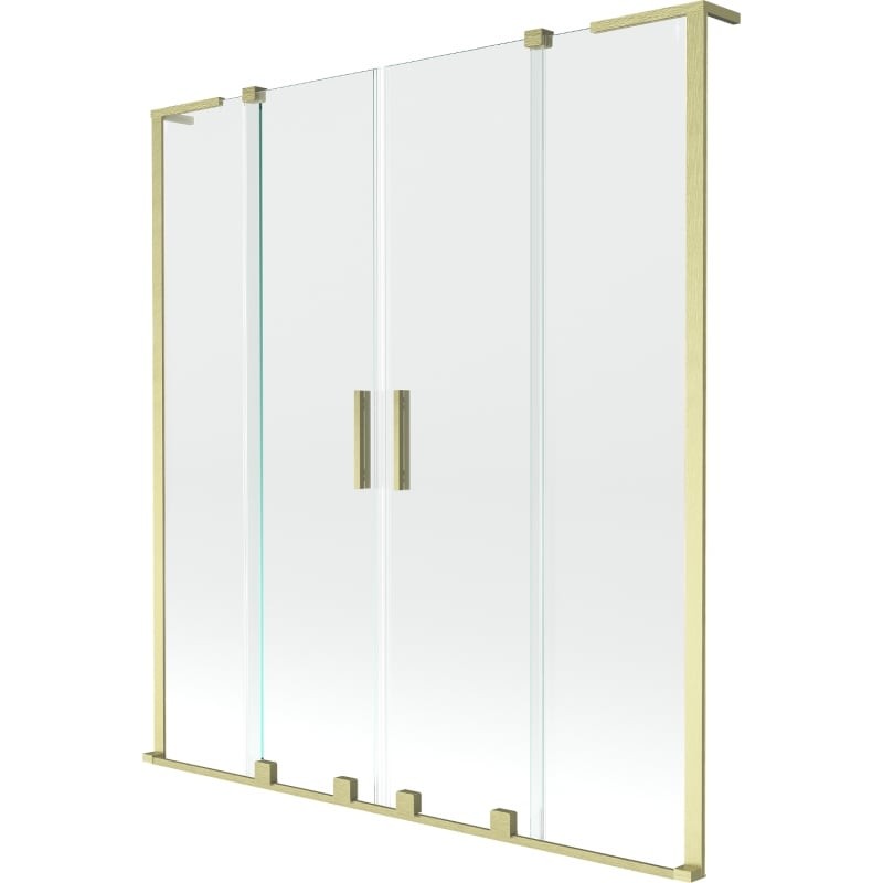 MEXEN/S Velar L Duo dvoukřídlá posuvná vanová zástěna 160 x 150, transparent, zlatá kartáčovaná 896-160-003-02-55