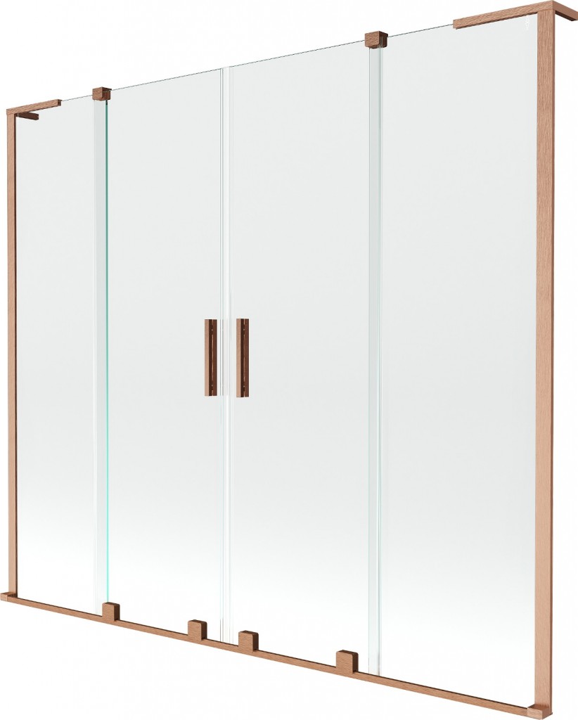 MEXEN/S Velar L Duo dvoukřídlá posuvná vanová zástěna 170 x 150, transparent, měď kartáčovaná 896-170-003-02-65