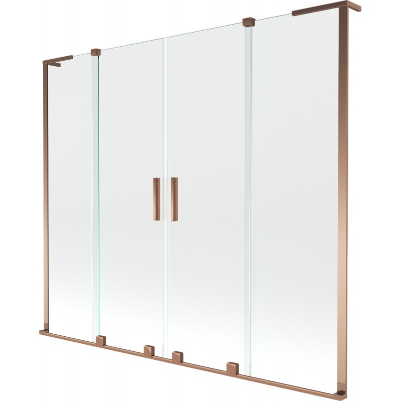 MEXEN/S Velar L Duo dvoukřídlá posuvná vanová zástěna 200 x 150, transparent, růžové zlato 896-200-003-02-60