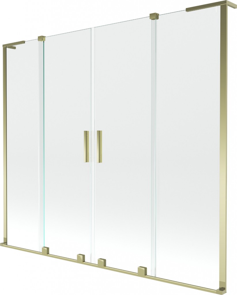 MEXEN/S Velar L Duo dvoukřídlá posuvná vanová zástěna 200 x 150, transparent, zlatá 896-200-003-02-50