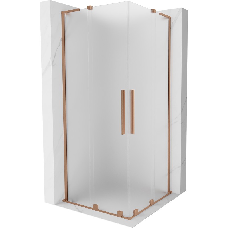 MEXEN/S Velar L Duo sprchový kout, posuvné dveře 100 x 100, dekor, měď kartáčovaná 871-100-100-02-33-65