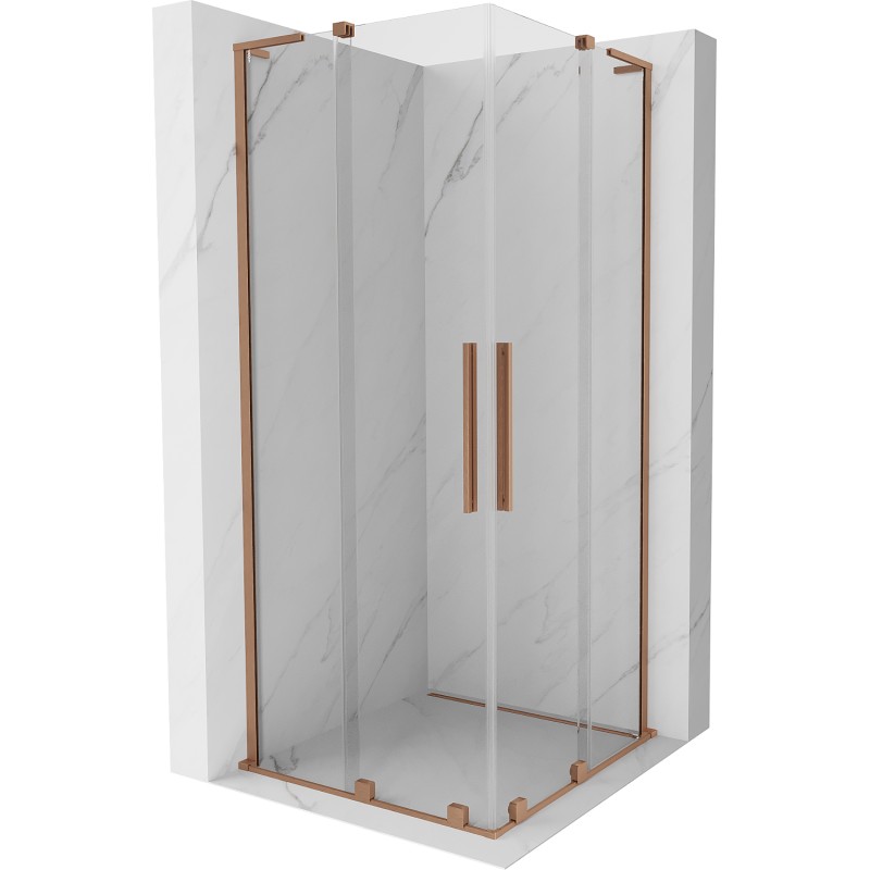 MEXEN/S Velar L Duo sprchový kout, posuvné dveře 100 x 100, transparent, měď kartáčovaná 871-100-100-02-03-65