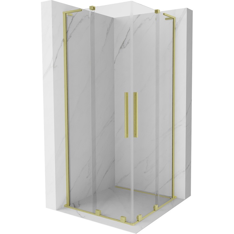 MEXEN/S Velar L Duo sprchový kout, posuvné dveře 100 x 100, transparent, zlato kartáčovaná 871-100-100-02-03-55