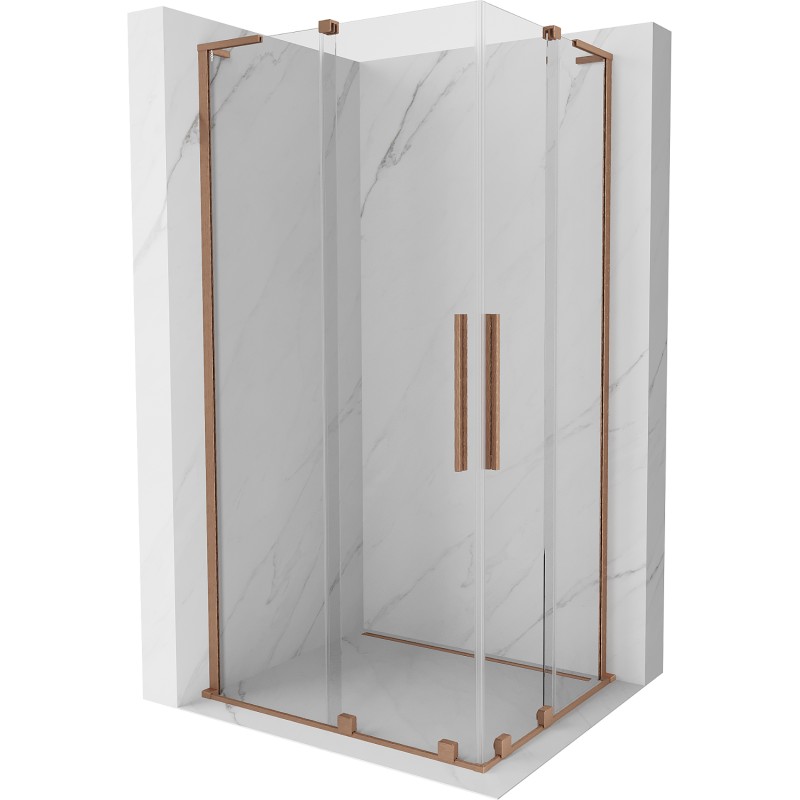 MEXEN/S Velar L Duo sprchový kout, posuvné dveře 90 x 80, transparent, měď kartáčovaná 871-090-080-02-03-65