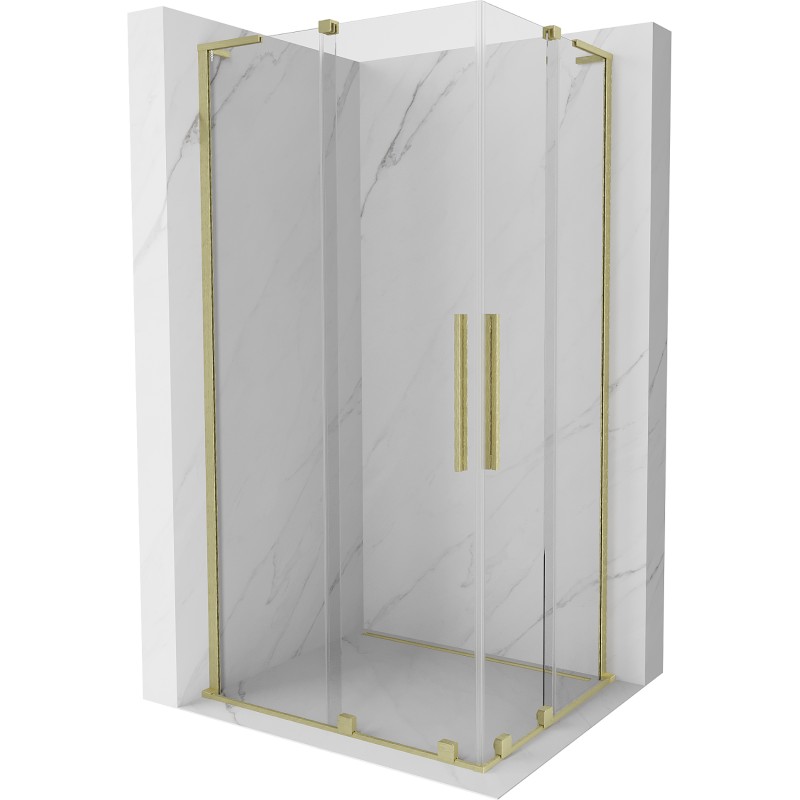 MEXEN/S Velar L Duo sprchový kout, posuvné dveře 90 x 80, transparent, zlato kartáčovaná 871-090-080-02-03-55