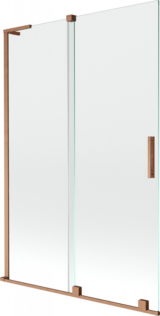 MEXEN/S Velar L dvoukřídlá posuvná vanová zástěna 120 x 150, transparent, měď kartáčovaná 896-120-003-01-65