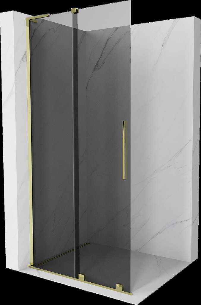 MEXEN/S Velar L Sprchová zástěna posuvná Walk-in 110 x 200, grafit 8 mm, zlato 871-110-003-43-50