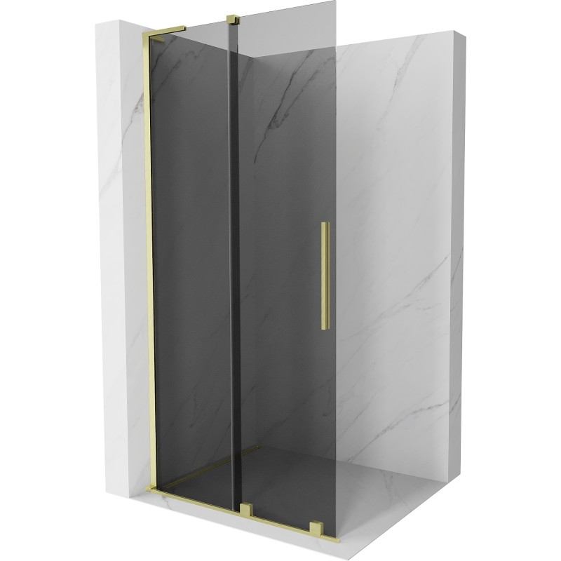 MEXEN/S Velar L Sprchová zástěna posuvná Walk-in 120 x 200, grafit 8 mm, zlato kartáčovaná 871-120-003-43-55