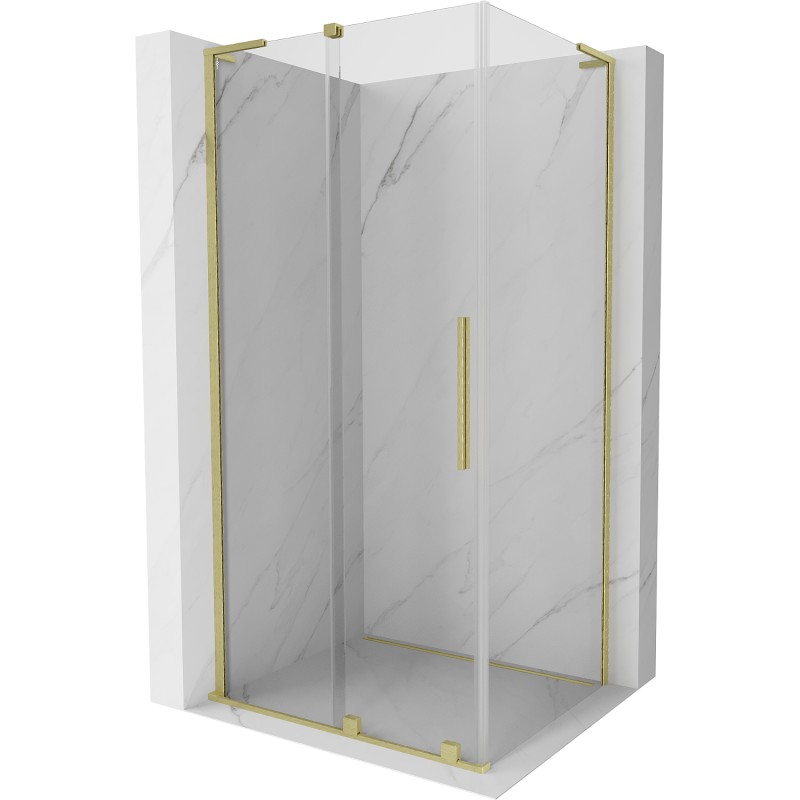 MEXEN/S Velar L sprchový kout, posuvné dveře 100 x 110, transparent, zlato kartáčovaná 871-100-110-03-55