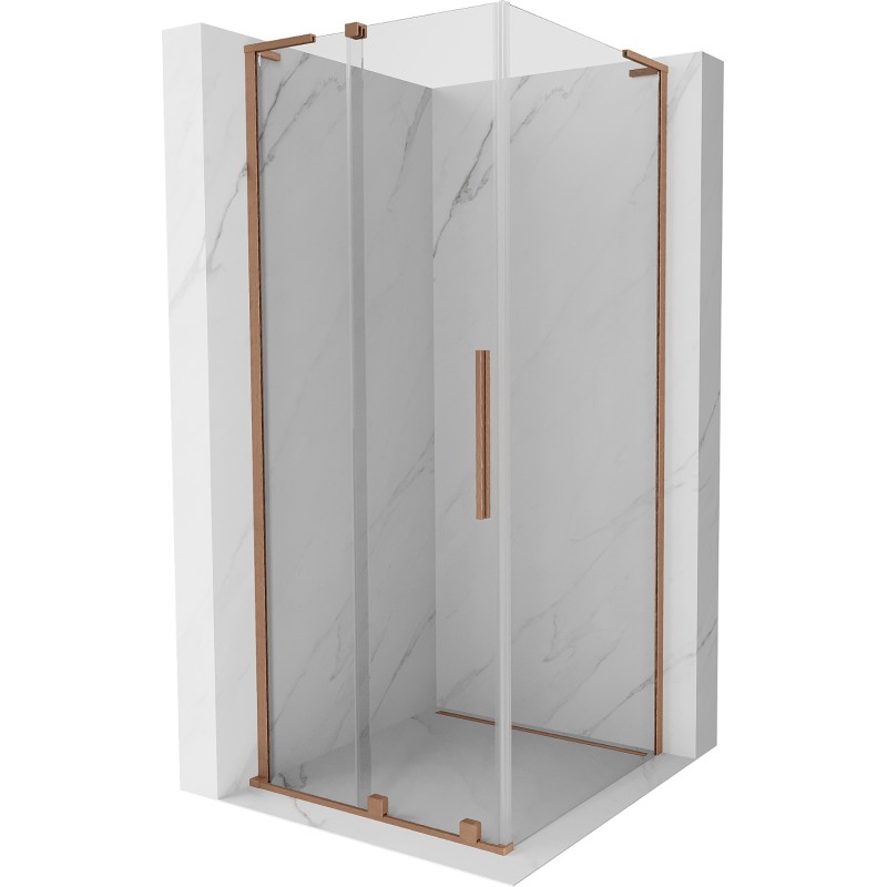 MEXEN/S Velar L sprchový kout, posuvné dveře 110 x 110, transparent, měď kartáčovaná 871-110-110-03-65
