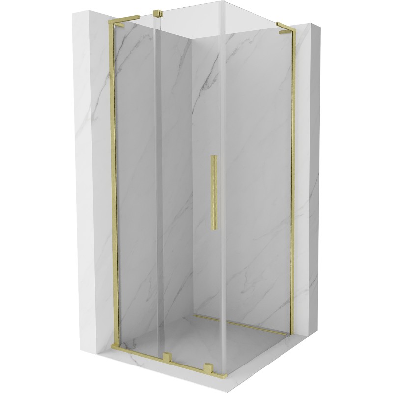 MEXEN/S Velar L sprchový kout, posuvné dveře 110 x 110, transparent, zlato kartáčovaná 871-110-110-03-55