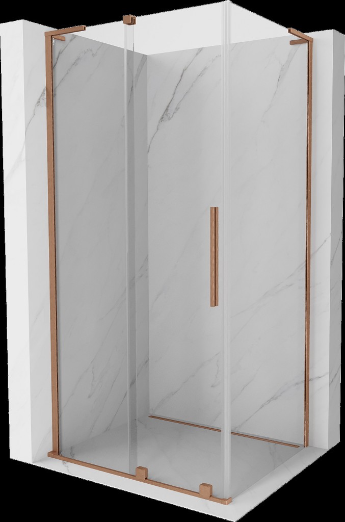 MEXEN/S Velar L sprchový kout, posuvné dveře 110 x 75, transparent, měď kartáčovaná 871-110-075-03-65