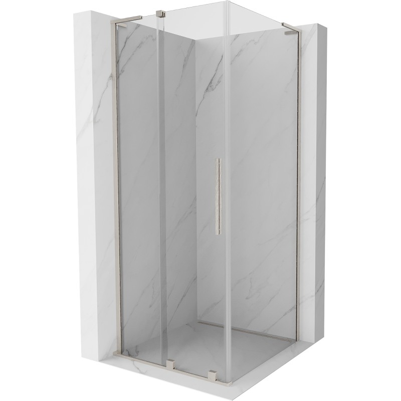 MEXEN/S Velar L sprchový kout, posuvné dveře 90 x 90, transparent, nikl kartáčovaný 871-090-090-03-97