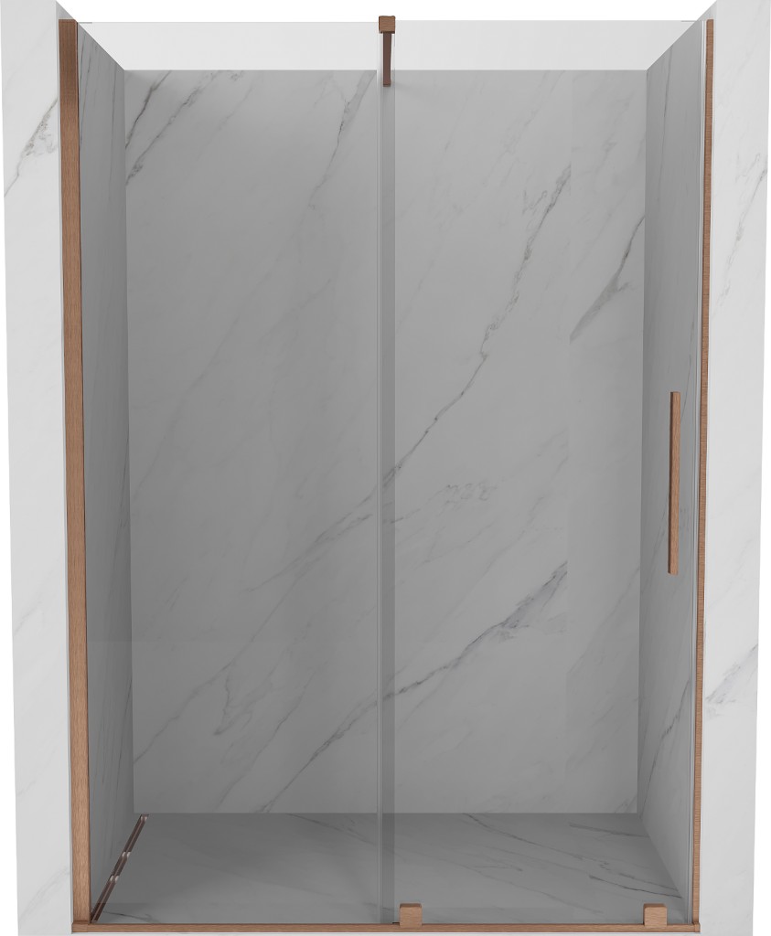 MEXEN/S Velar posuvné sprchové dveře 150, transparent, kartáčovaná měď 871-150-000-01-65