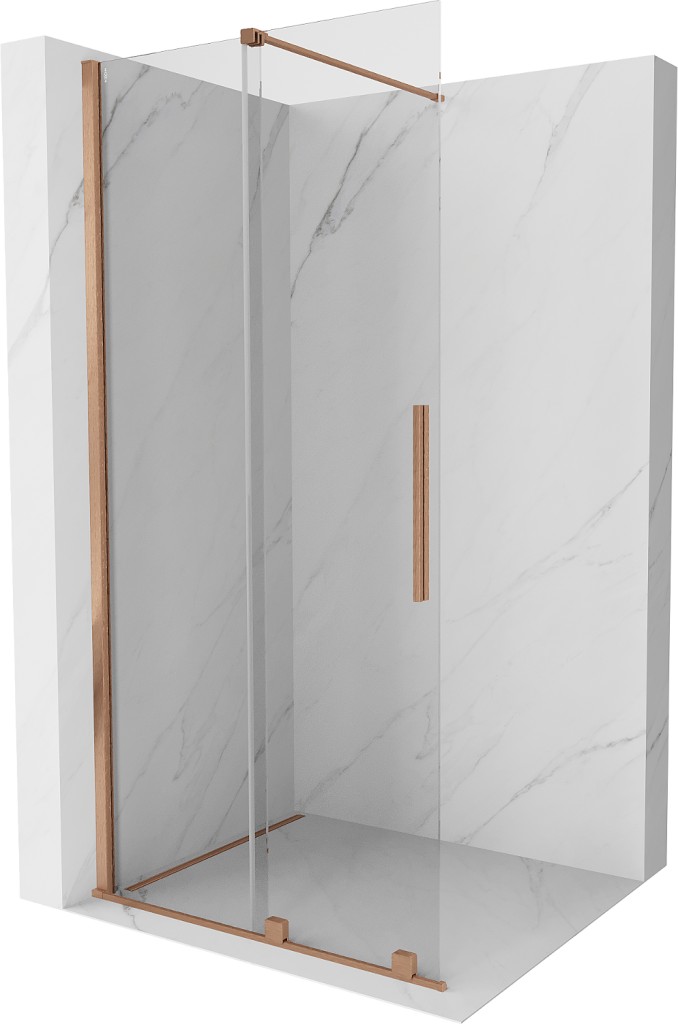 MEXEN/S Velar posuvné sprchové dveře Walk-in 110, transparent, kartáčovaná měď 871-110-000-03-65