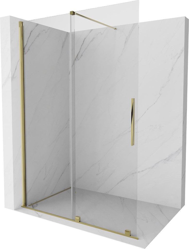 MEXEN/S Velar posuvné sprchové dveře Walk-in 130, transparent, zlatá 871-130-000-03-50