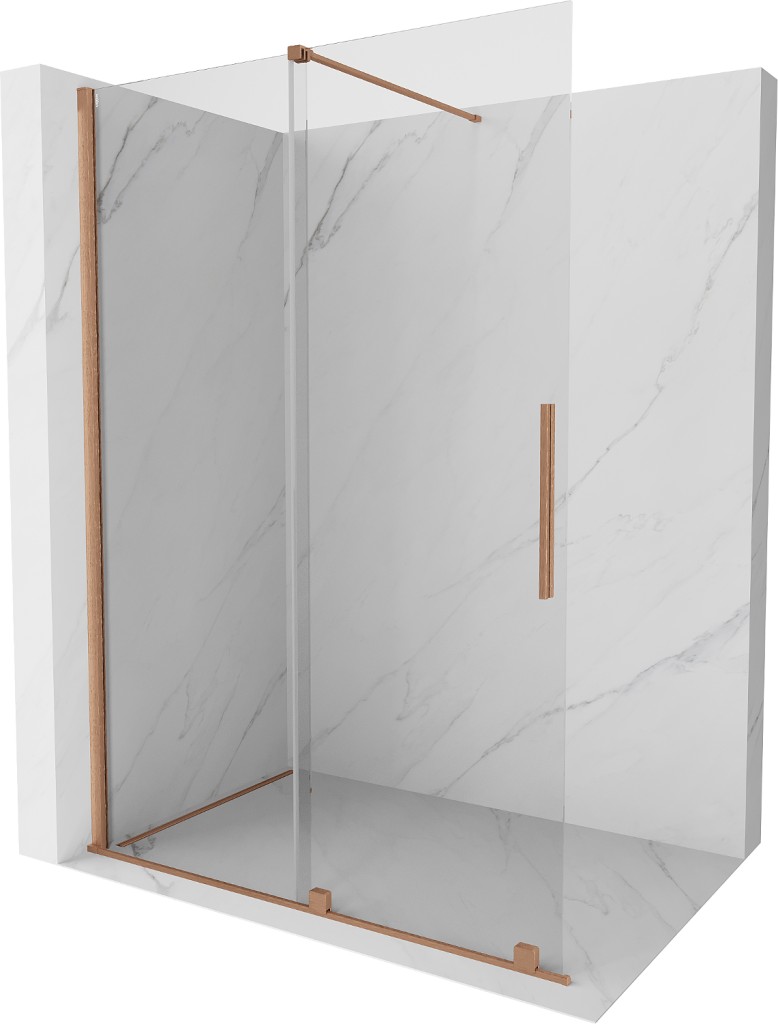 MEXEN/S Velar posuvné sprchové dveře Walk-in 150, transparent, kartáčovaná měď 871-150-000-03-65