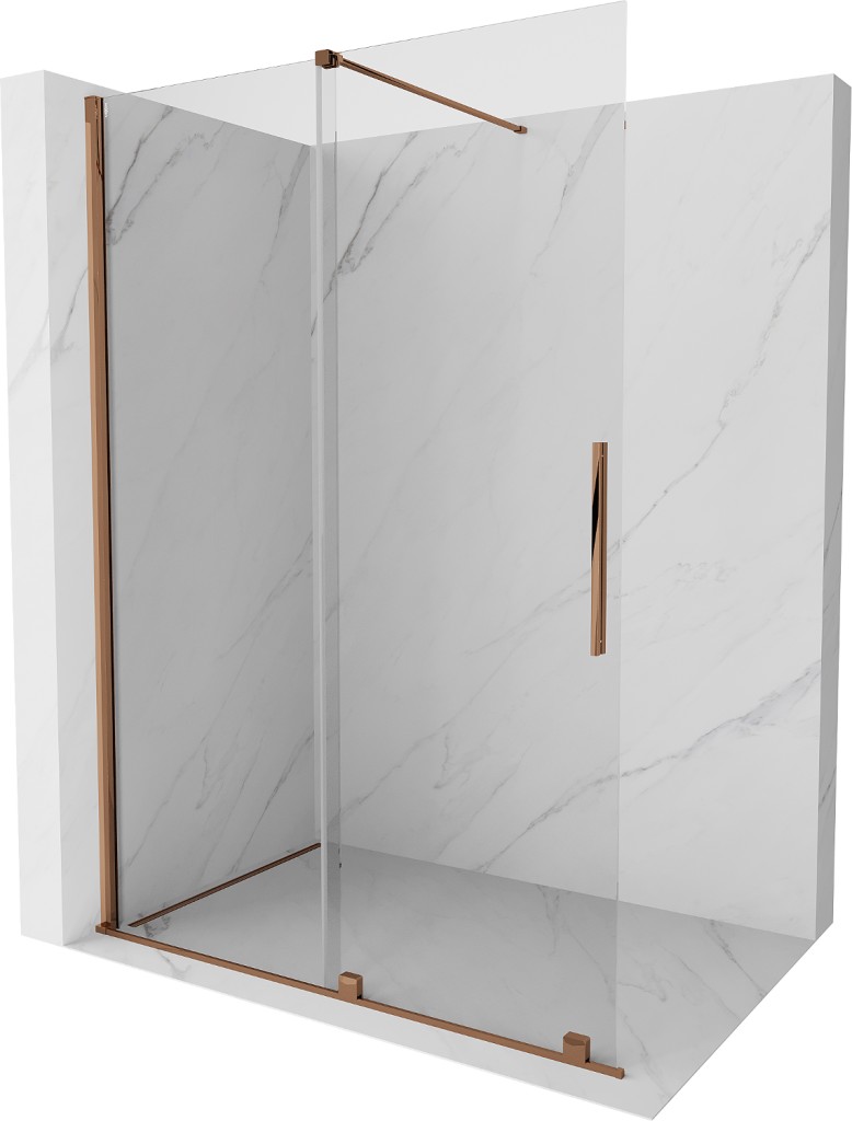 MEXEN/S Velar posuvné sprchové dveře Walk-in 160, transparent, růžové zlato 871-160-000-03-60