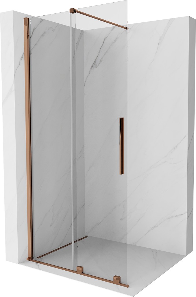 MEXEN/S Velar posuvné sprchové dveře Walk-in 75, transparent, růžové zlato 871-075-000-03-60