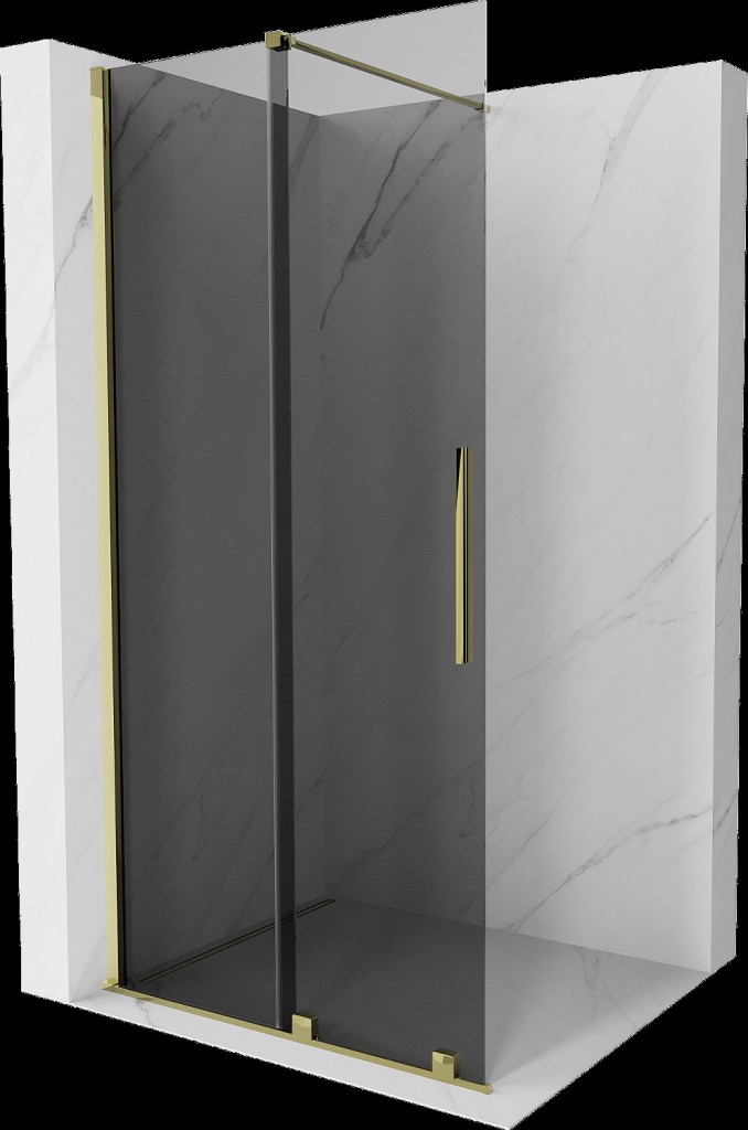 MEXEN/S Velar Sprchová zástěna posuvná Walk-in 100 x 200, grafit 8 mm, zlato 871-100-000-43-50