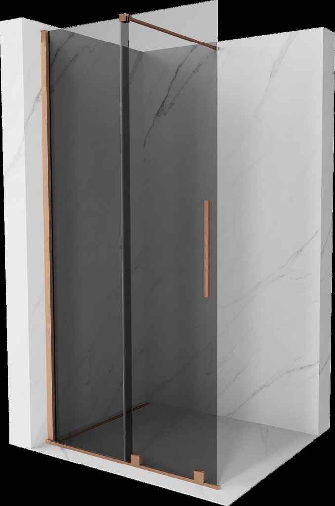 MEXEN/S Velar Sprchová zástěna posuvná Walk-in 110 x 200, grafit 8 mm, měď kartáčovaná 871-110-000-43-65