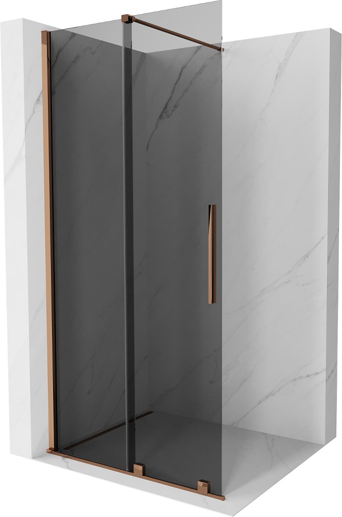 MEXEN/S Velar Sprchová zástěna posuvná Walk-in 110 x 200, grafit 8 mm, růžové zlato 871-110-000-43-60