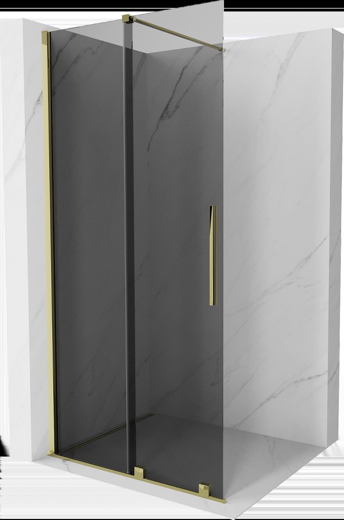 MEXEN/S Velar Sprchová zástěna posuvná Walk-in 120 x 200, grafit 8 mm, zlato 871-120-000-43-50