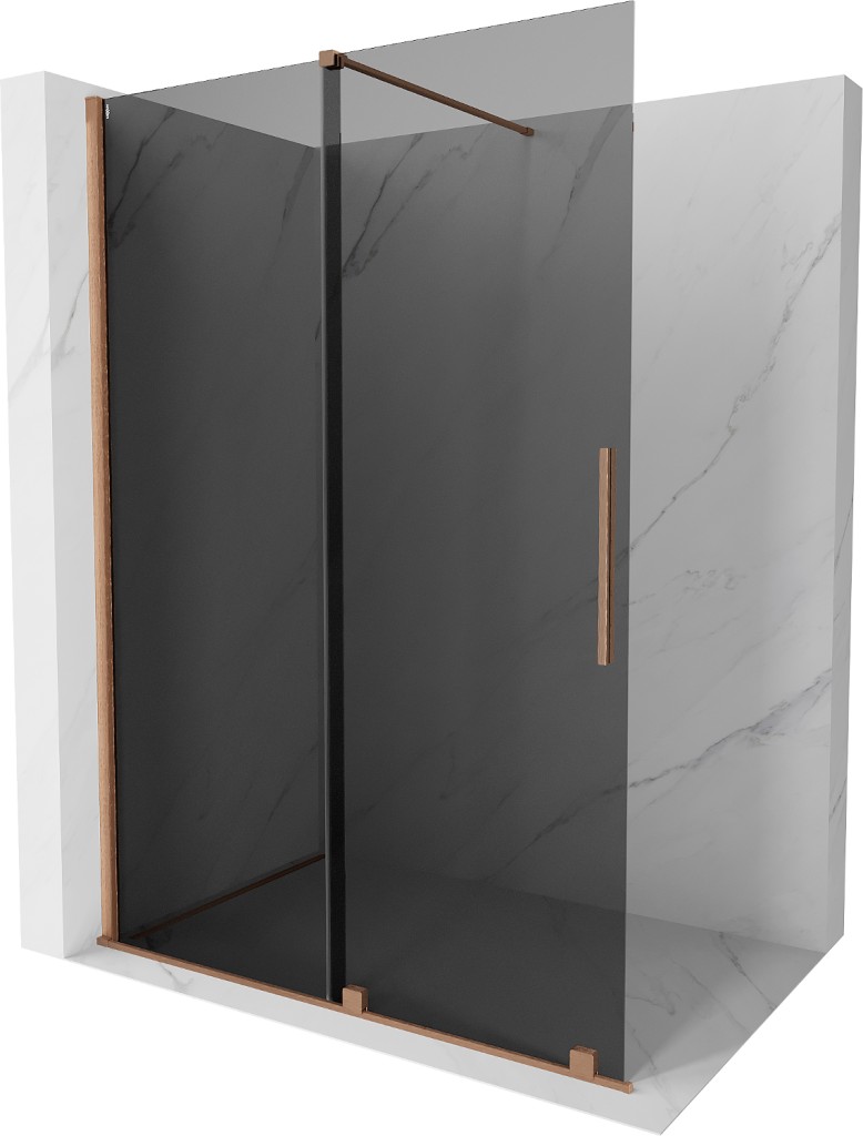 MEXEN/S Velar Sprchová zástěna posuvná Walk-in 140 x 200, grafit 8 mm, měď kartáčovaná 871-140-000-43-65