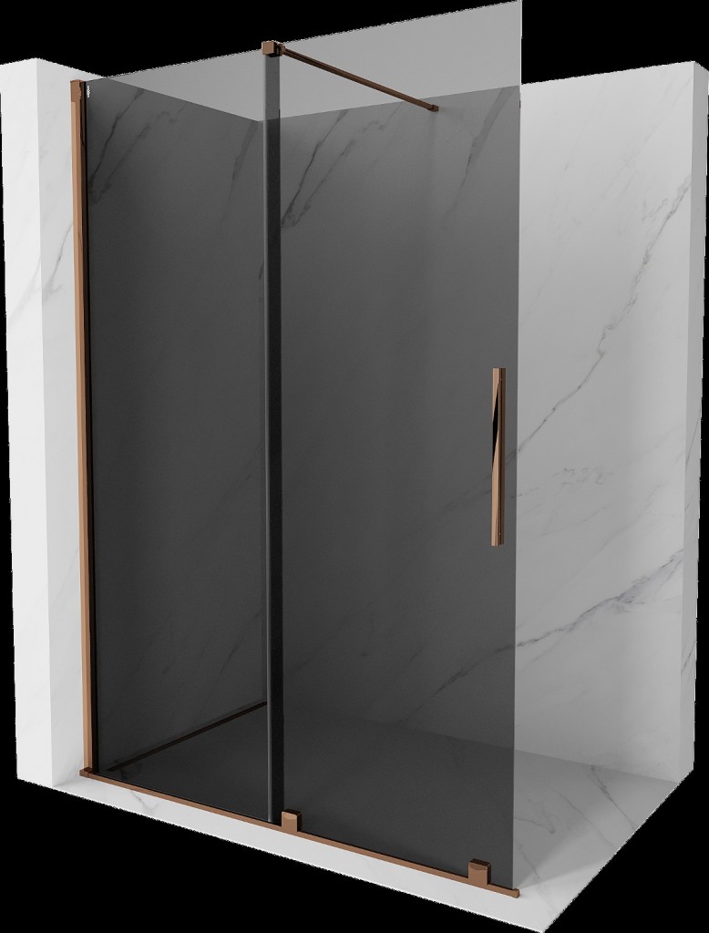 MEXEN/S Velar Sprchová zástěna posuvná Walk-in 140 x 200, grafit 8 mm, růžové zlato 871-140-000-43-60
