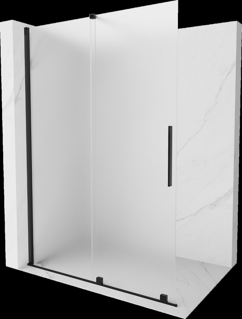 MEXEN/S Velar Sprchová zástěna posuvná Walk-in 150 x 200, dekor 8 mm, černá 871-150-000-33-70