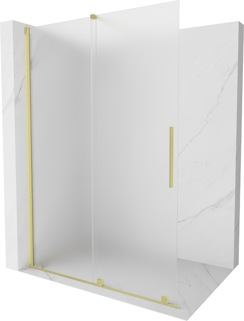 MEXEN/S Velar Sprchová zástěna posuvná Walk-in 150 x 200, dekor 8 mm, zlato kartáčovaná 871-150-000-33-55