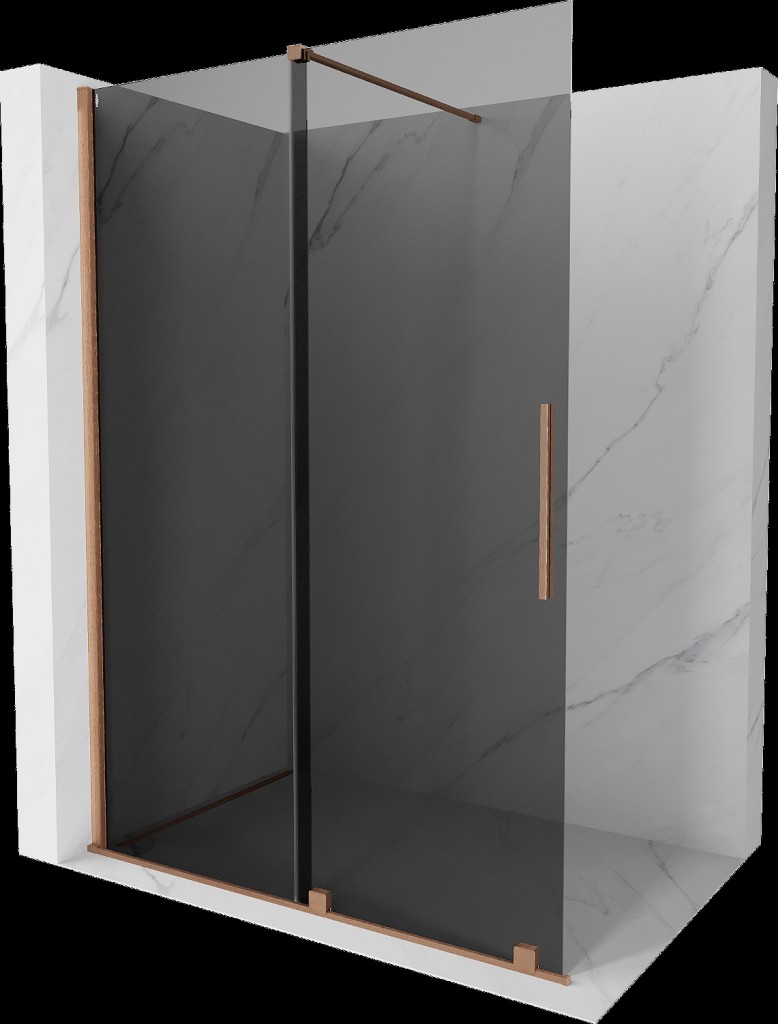 MEXEN/S Velar Sprchová zástěna posuvná Walk-in 150 x 200, grafit 8 mm, měď kartáčovaná 871-150-000-43-65
