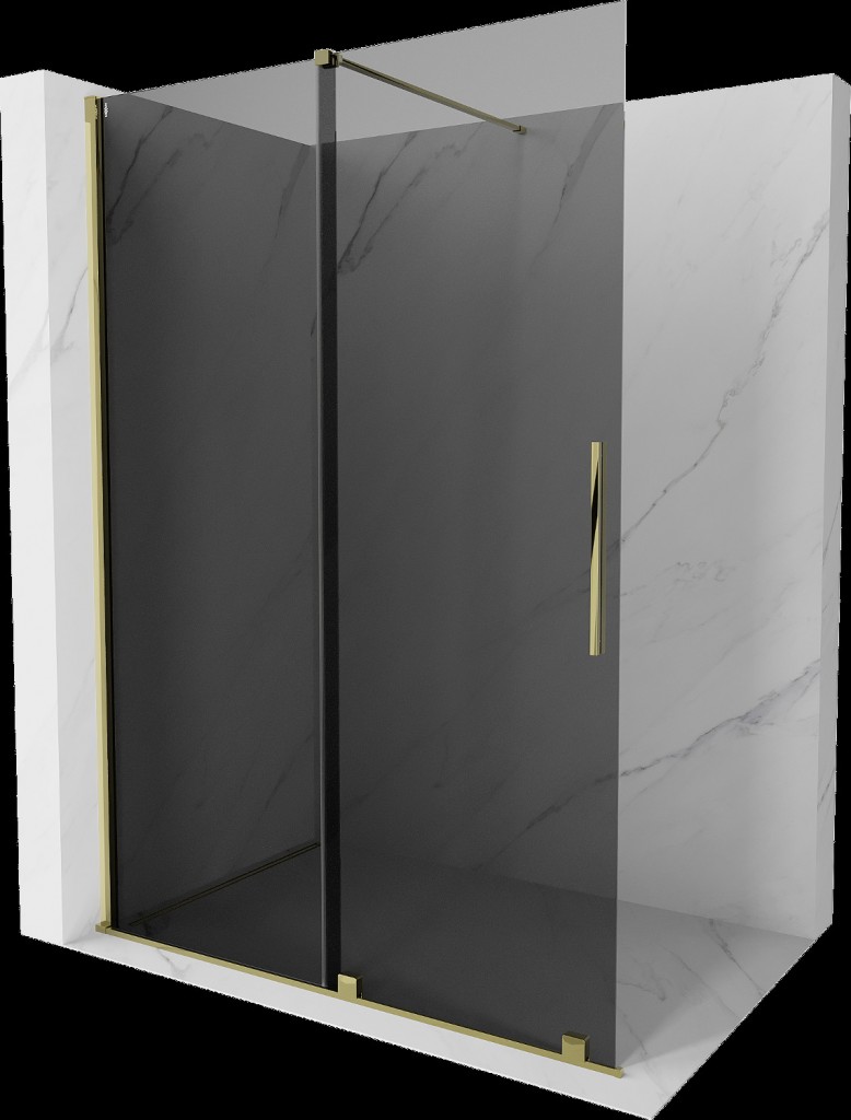 MEXEN/S Velar Sprchová zástěna posuvná Walk-in 160 x 200, grafit 8 mm, zlato 871-160-000-43-50