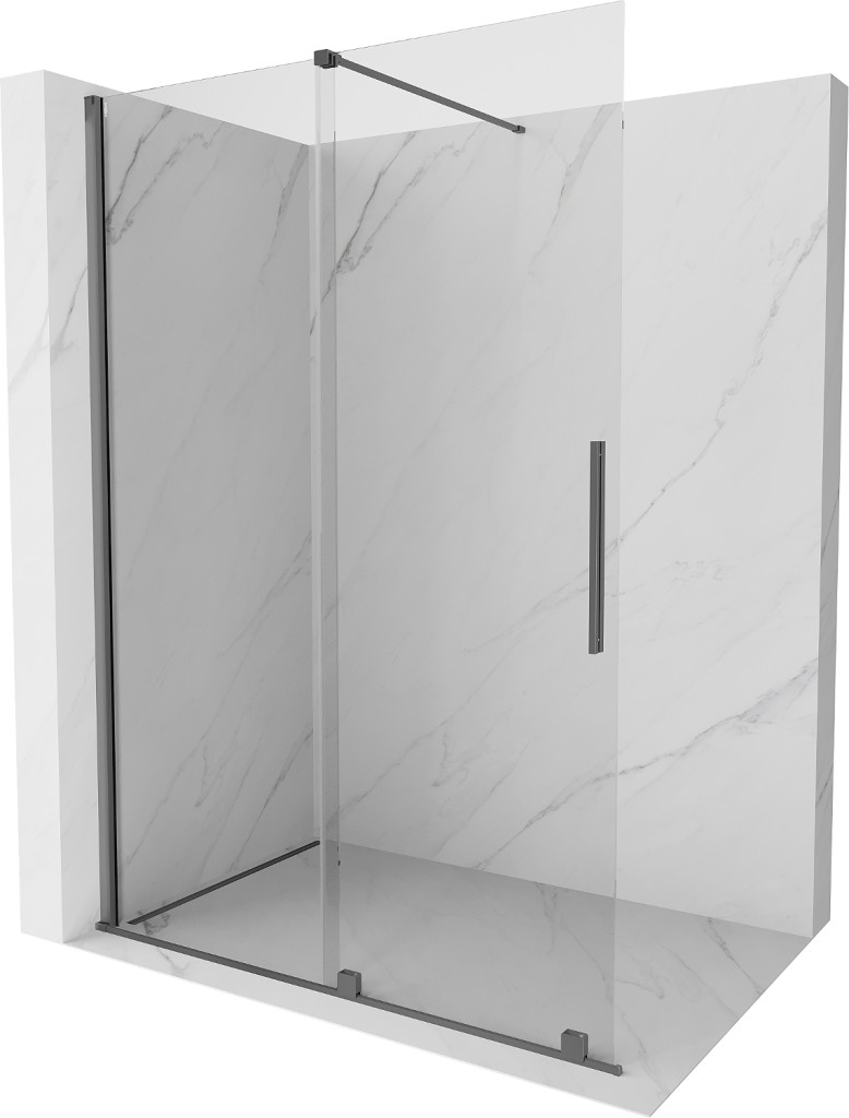 MEXEN/S Velar Sprchová zástěna posuvná Walk-in 160 x 200, transparent 8 mm, grafit metal 871-160-000-03-95