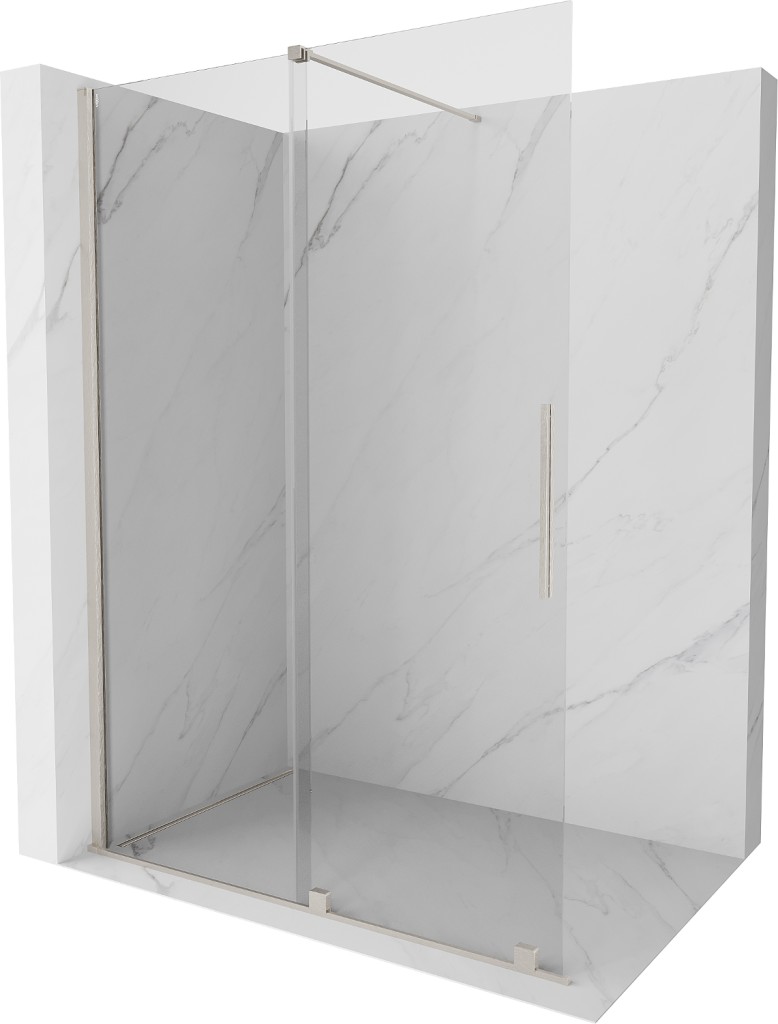 MEXEN/S Velar Sprchová zástěna posuvná Walk-in 160 x 200, transparent 8 mm, nikl kartáčovaný 871-160-000-03-97