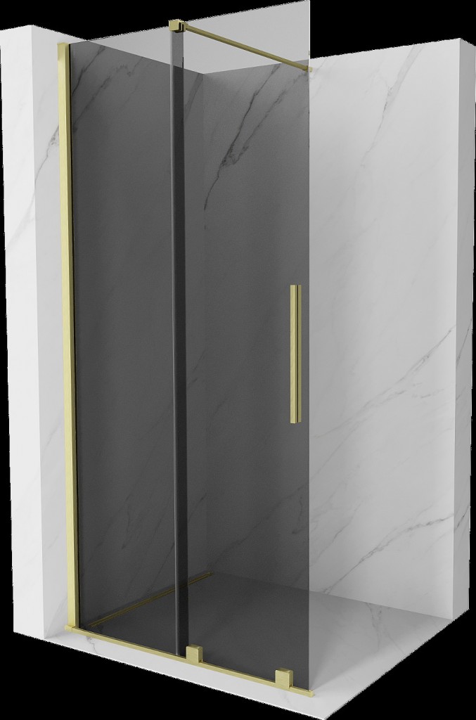 MEXEN/S Velar Sprchová zástěna posuvná Walk-in 70 x 200, grafit 8 mm, zlato kartáčovaná 871-070-000-43-55