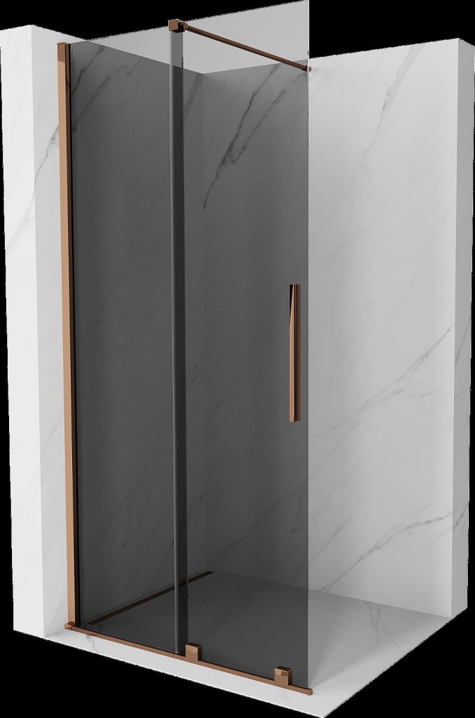 MEXEN/S Velar Sprchová zástěna posuvná Walk-in 75 x 200, grafit 8 mm, růžové zlato 871-075-000-43-60