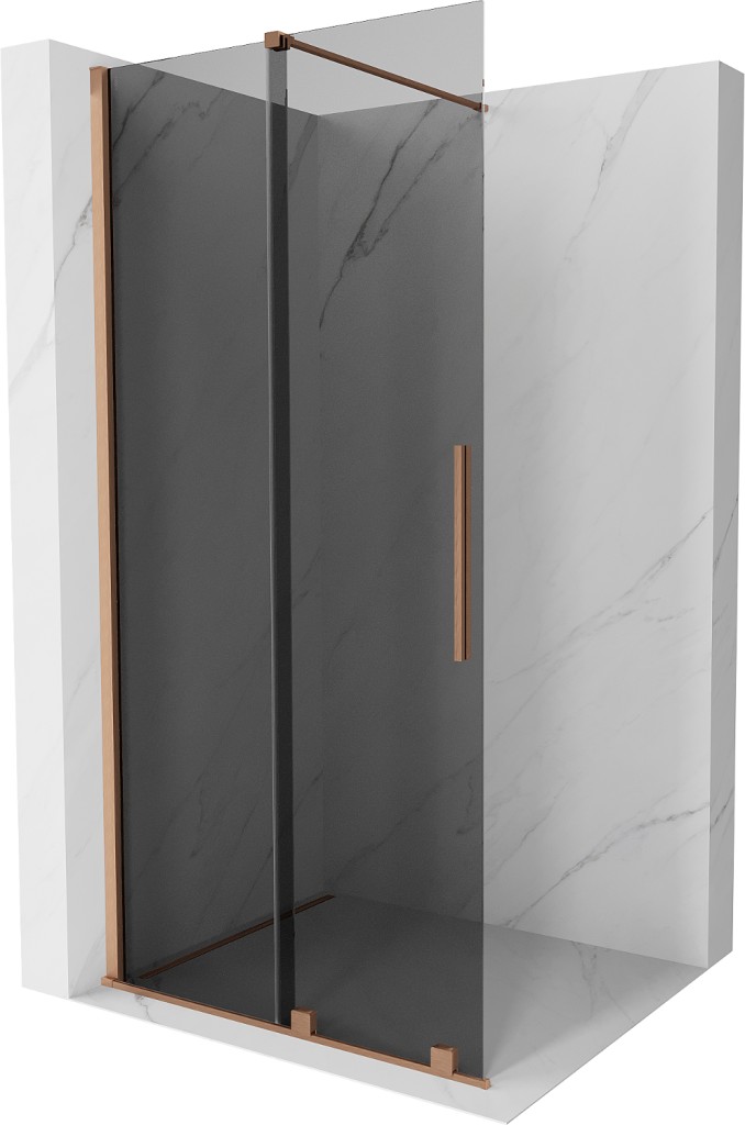 MEXEN/S Velar Sprchová zástěna posuvná Walk-in 90 x 200, grafit 8 mm, měď kartáčovaná 871-090-000-43-65