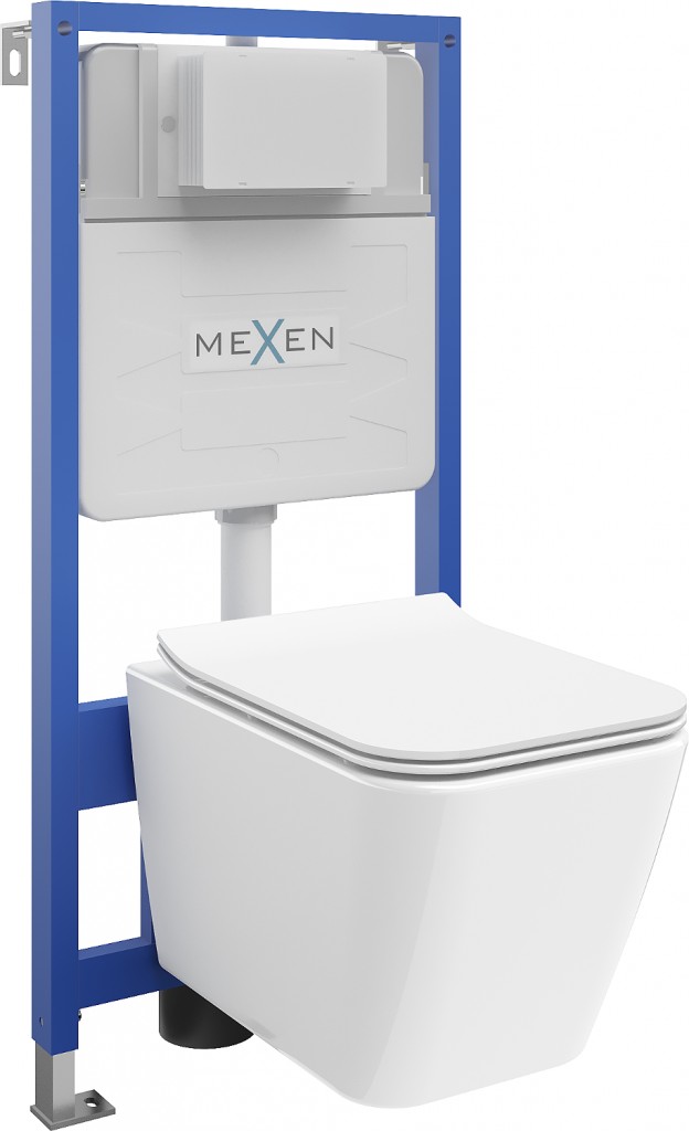 MEXEN/S WC předstěnová instalační sada Fenix Slim s mísou WC Cube + sedátko softclose,  bílá 61030924000