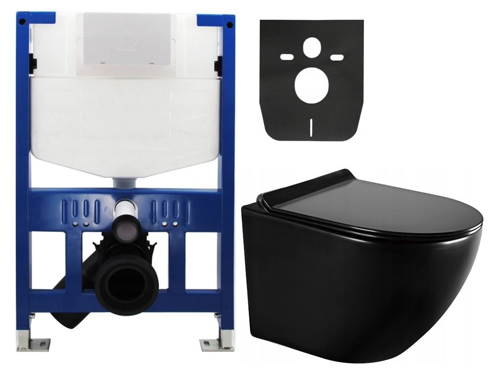 MEXEN/S WC předstěnová instalační sada Fenix XS-F s mísou WC Lena + sedátko softclose,  černá lesk 68030224070
