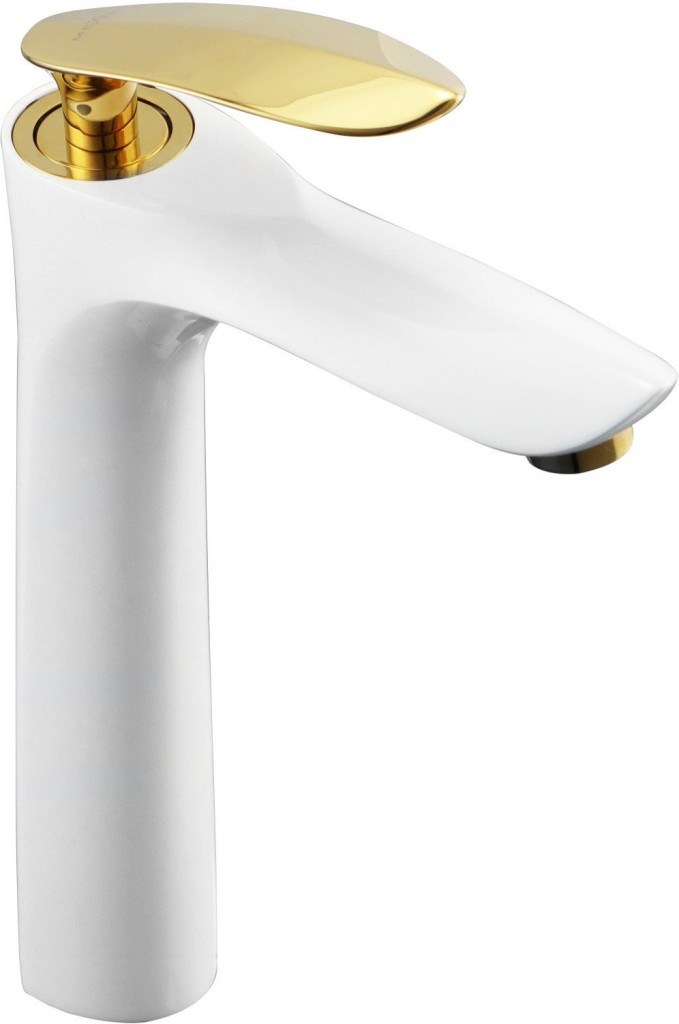 MEXEN Vysoká umyvadlová baterie Lily, bílá/zlato 73610-25