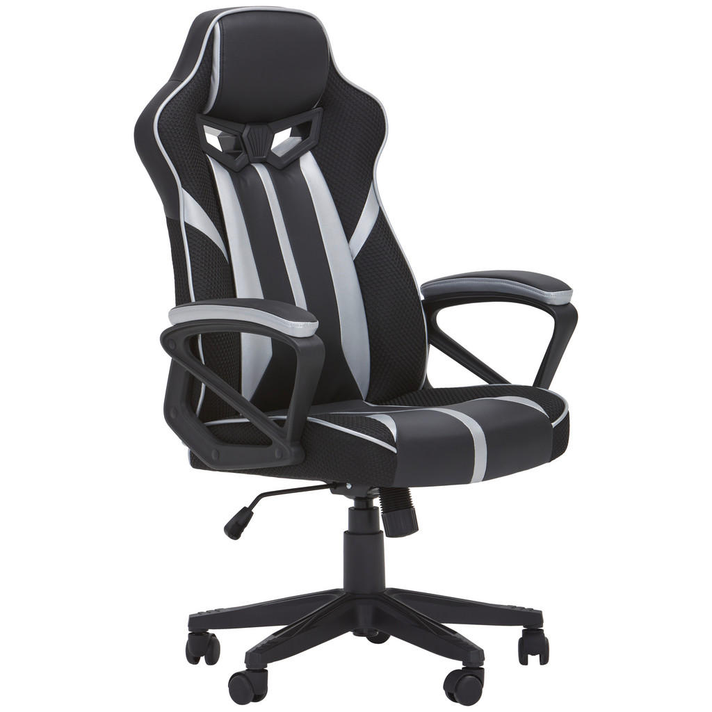 MID.YOU HERNÍ ŽIDLE, vzhled kůže, síťovina, černá, barvy stříbra