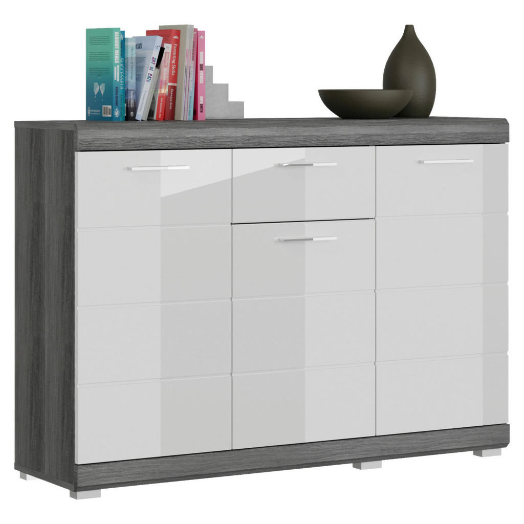 MID.YOU KOMODA, tmavě šedá, vysoce lesklá bílá, 120/85/37 cm