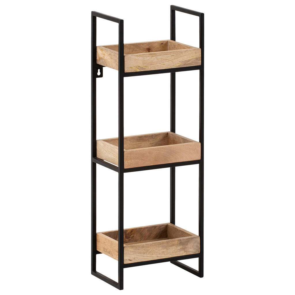 MID.YOU NÁSTĚNNÝ REGÁL, mangové dřevo, hnědá, černá, 27/77/18 cm