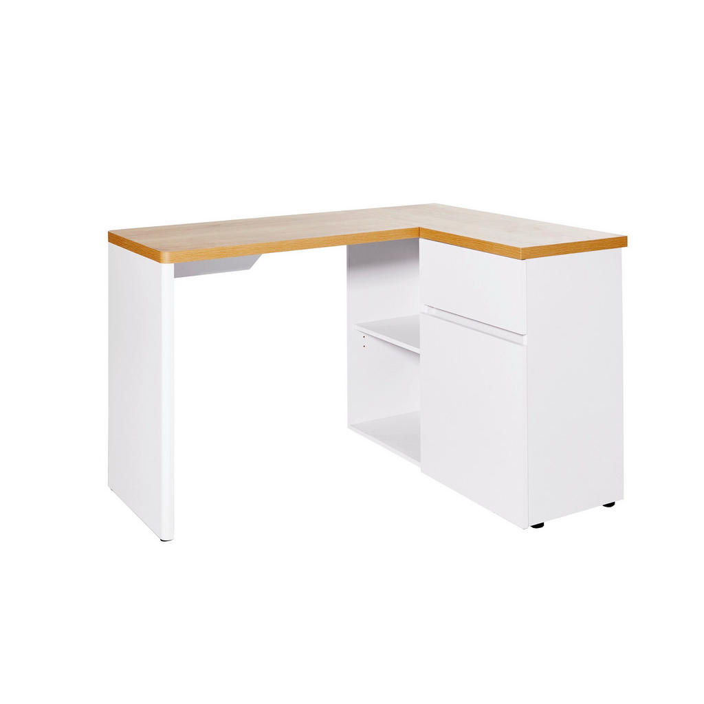 MID.YOU ROHOVÝ PSACÍ STŮL, bílá, barvy dubu, 117/90/76,2 cm
