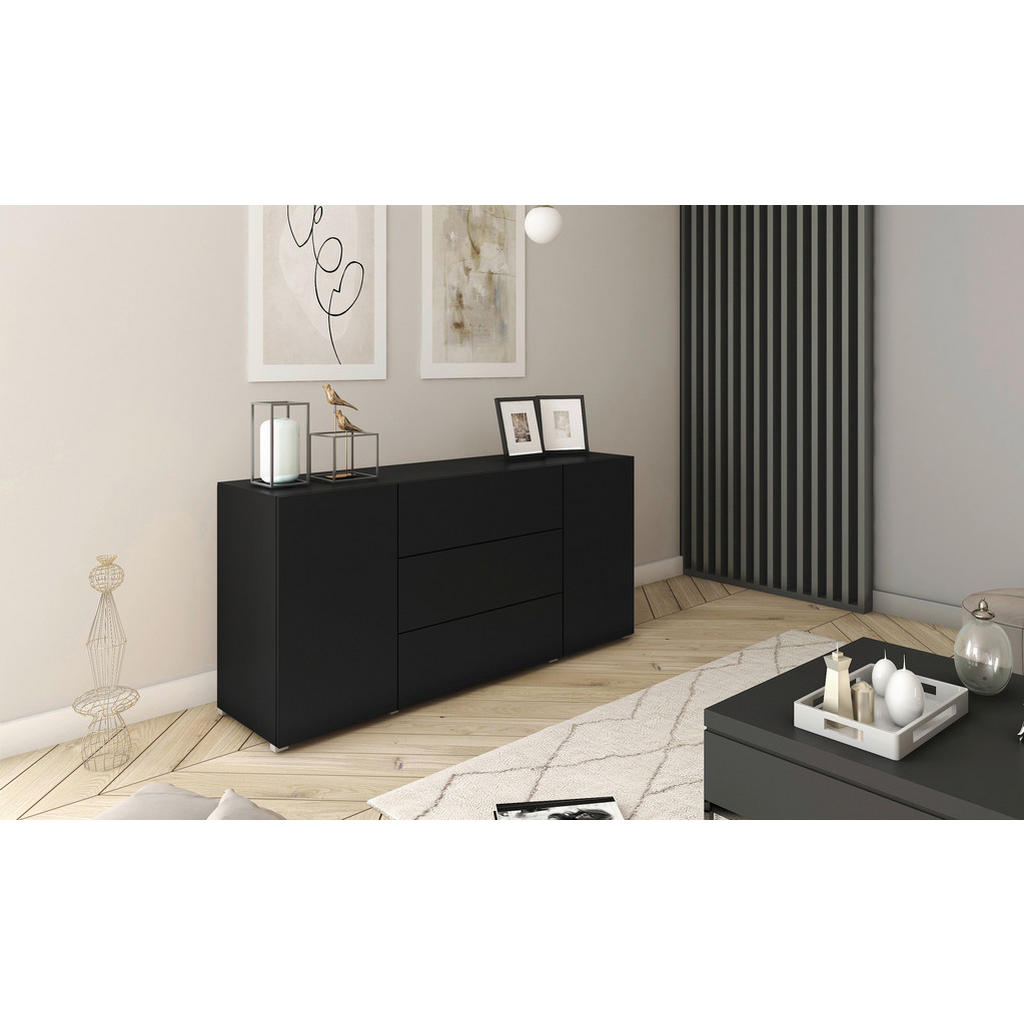 MID.YOU ŠIROKÁ KOMODA, černá, 150/68/38,5 cm