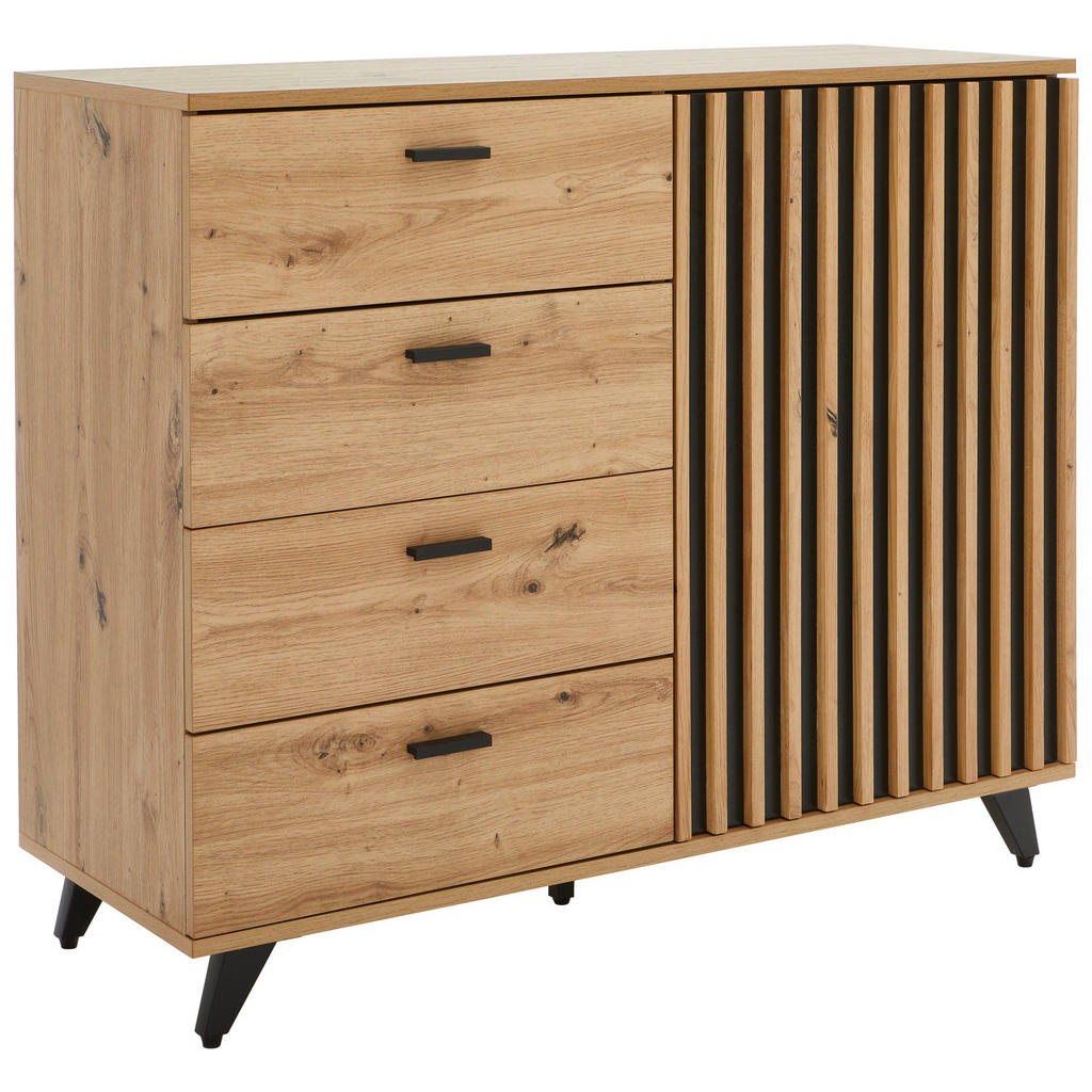 MID.YOU ŠIROKÁ KOMODA, černá, barvy dubu, 103/86/40 cm